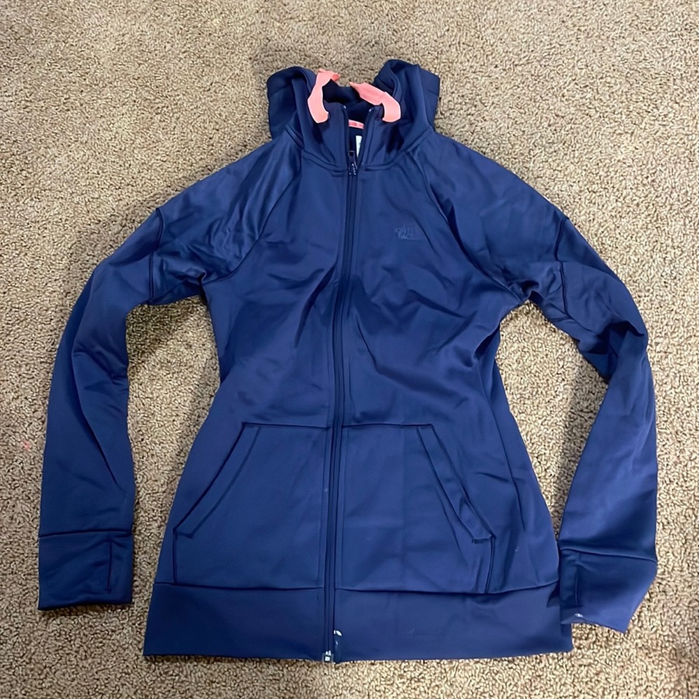 Navy north face zip up jacket